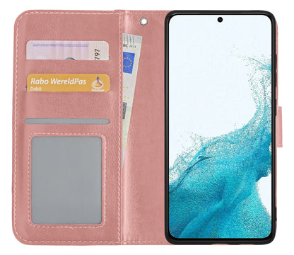 Samsung S22 Hoesje Bookcase Cover met Kaarthouder - Rosé goud