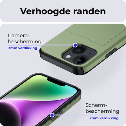 iPhone 14 Plus Hoesje Kaarthouder Hard Case Shockproof - Donkergroen
