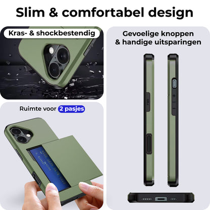 iPhone 16 Hoesje Kaarthouder Hard Case Shockproof - Donkergroen