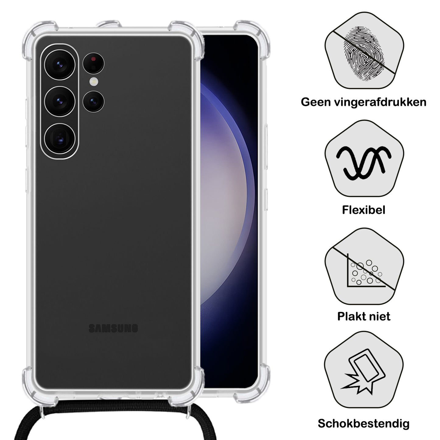 Samsung S23 Ultra Hoesje met Koord Siliconen - Transparant