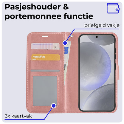 Samsung S24 Plus Hoesje Bookcase Cover met Kaarthouder - Rosé goud