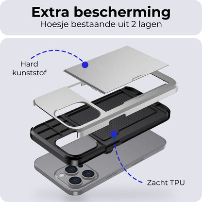 iPhone 16 Pro Max Hoesje Kaarthouder Hard Case Shockproof - Grijs