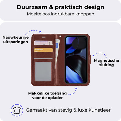 Google Pixel 10 Pro Hoesje Bookcase Cover met Kaarthouder - Bruin