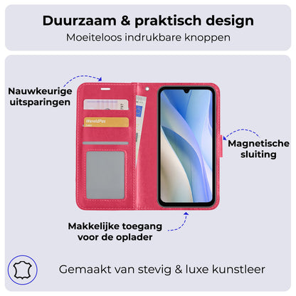 Samsung A15 Hoesje Bookcase Cover met Kaarthouder - Donkerroze