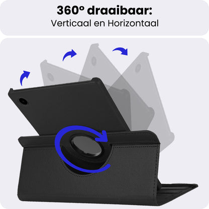 Samsung Galaxy Tab A9 Plus Trifold Bookcase Hoes 360 Graden Draaibaar - Zwart