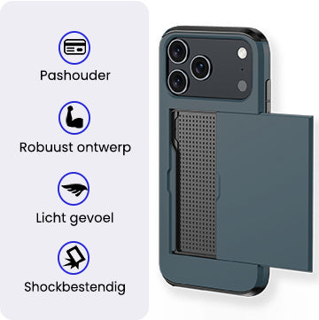 iPhone 17 Pro Hoesje Kaarthouder Hard Case Shockproof - Donkerblauw