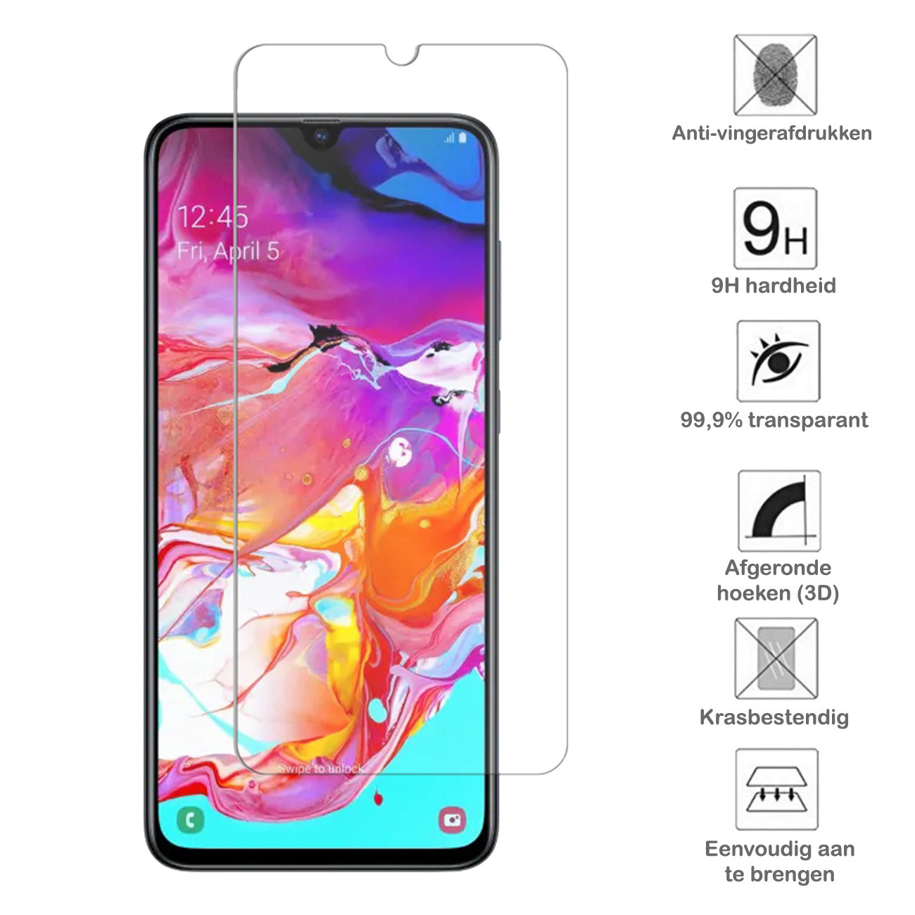 Samsung A70 Screenprotector Full Cover Tempered Glass