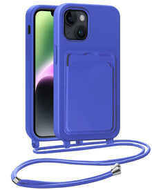 iPhone 14 Plus Hoesje Met Telefoonkoord en Pasjeshouder Siliconen - Felblauw