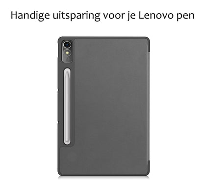 Lenovo Tab P12 Trifold Bookcase Hoes met Penhouder Lenovo Pen - Grijs