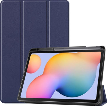 Samsung Galaxy Tab S6 Lite Trifold Bookcase Hoes met Penhouder voor S Pen - Donkerblauw
