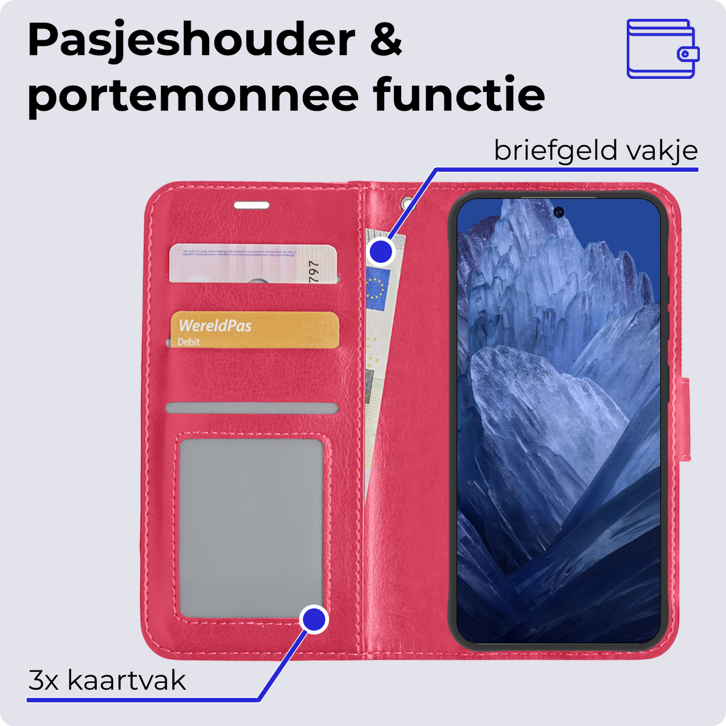 Google Pixel 8a Hoesje Book Case Kunstleer - Donkerroze