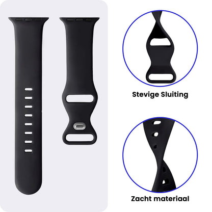 Apple Watch 1, 2, 3, 4, 5, 6, 7, 8, 9, 10, 11, SE - 42/44/45/46 mm Bandje Siliconen met verstelbare polsband - Zwart