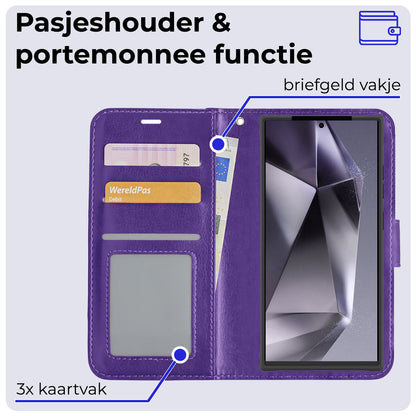 Samsung S24 Ultra Hoesje Bookcase Cover met Kaarthouder - Paars