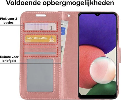 Samsung A22 5G Hoesje Bookcase Cover met Kaarthouder - Rosé goud