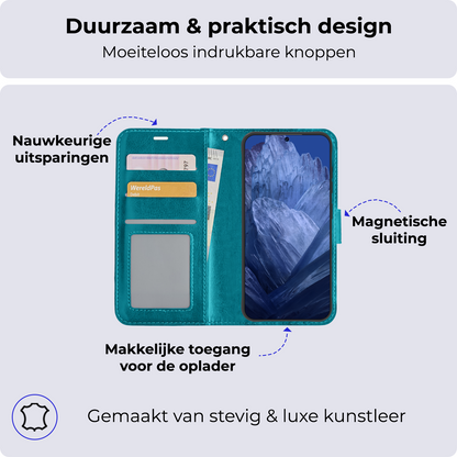 Google Pixel 8a Hoesje Book Case Kunstleer - Turquoise