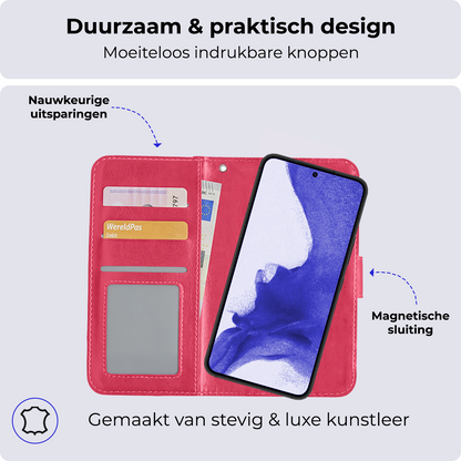 Samsung S22 Plus Hoesje Bookcase Cover Uitneembaar - Donkerroze