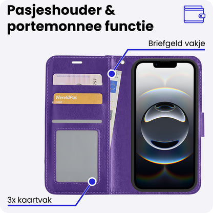 iPhone 16e Hoesje Bookcase Cover met Kaarthouder - Paars