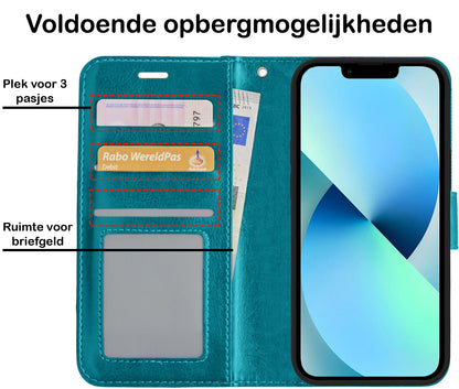 iPhone 13 Pro Max Hoesje Bookcase Cover met Kaarthouder - Turquoise