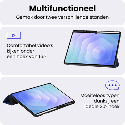 Samsung Galaxy Tab S11 Ultra Trifold Bookcase Hoes met Penhouder voor S Pen - Donkerblauw