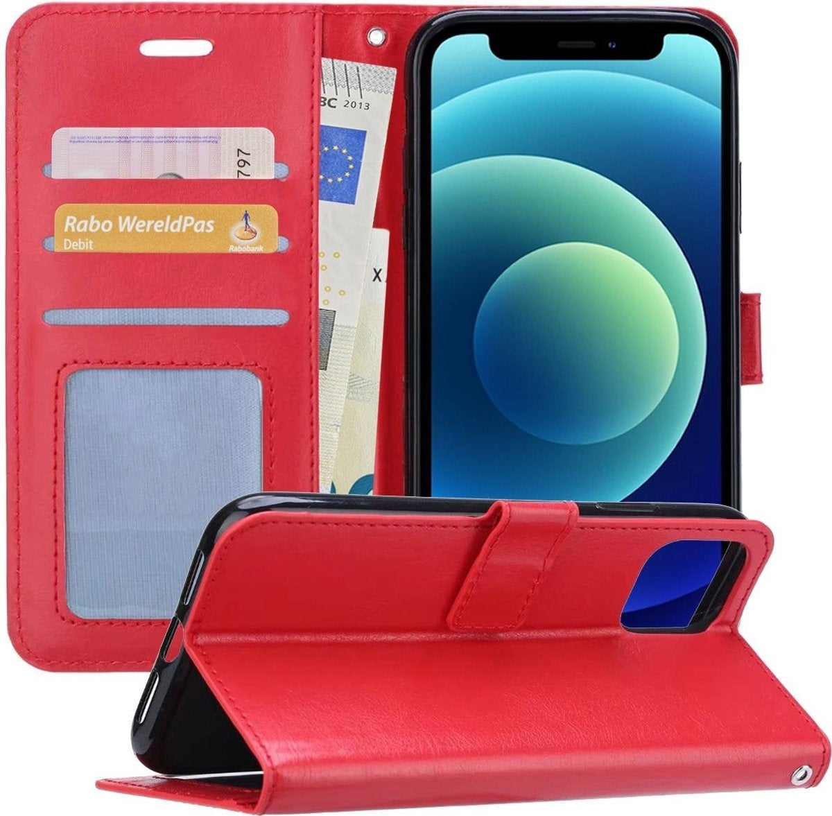 iPhone 12 Hoesje Book Case Kunstleer - Rood