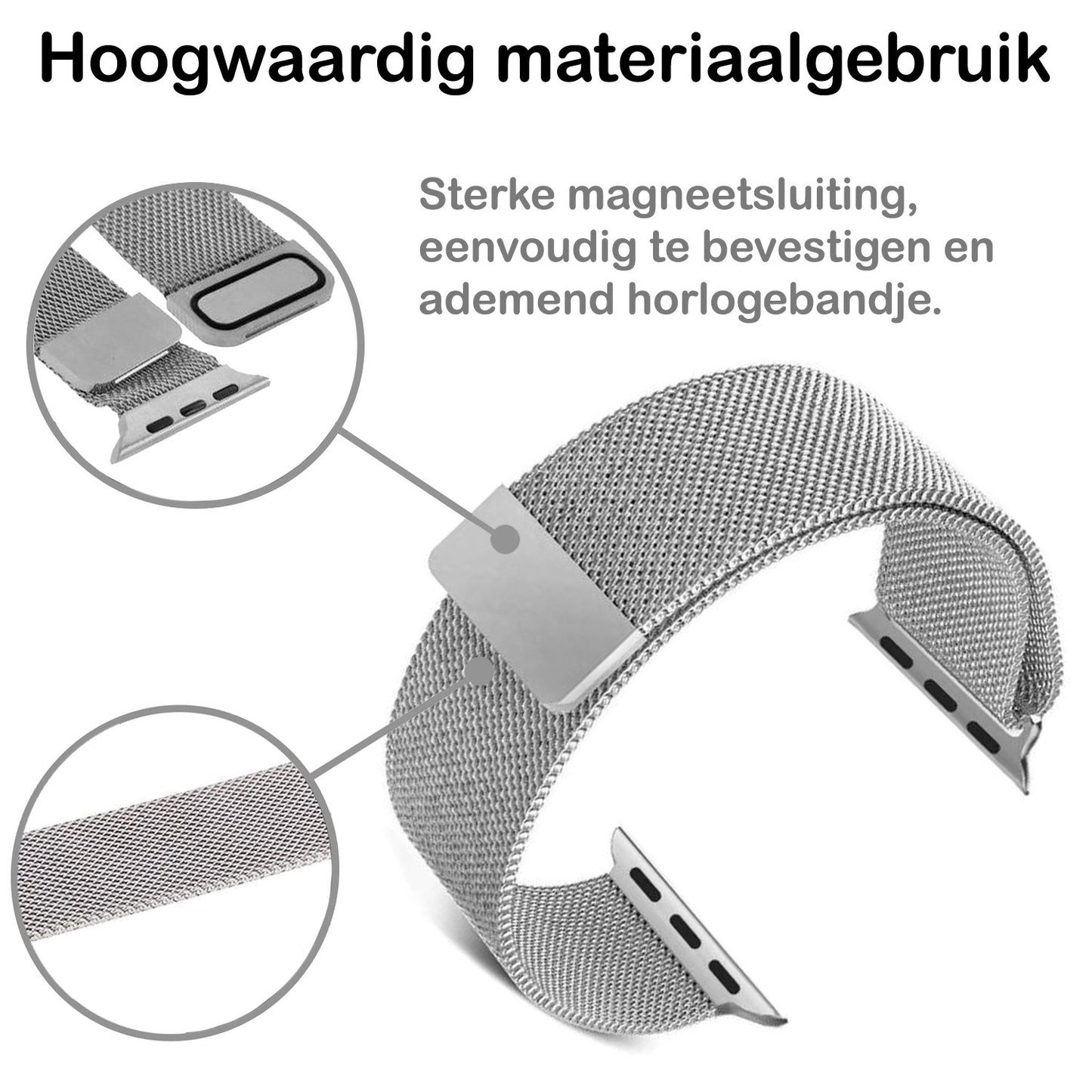 Polsbandje Met Magneetsluiting Geschikt voor Apple Watch 8 41 mm Bandje Milanees - Zilver