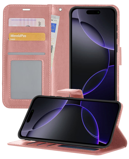 iPhone 16 Pro Hoesje Book Case Kunstleer - Rosé goud