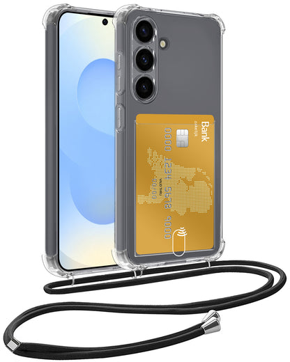 Samsung S25 Hoesje Kaarthouder met Koord Backcover Shockproof - Transparant