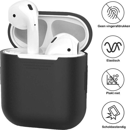 AirPods Hoesje Siliconen met Clip - Zwart