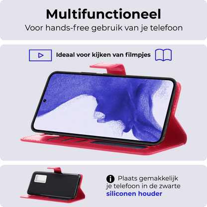 Samsung S22 Plus Hoesje Bookcase Cover Uitneembaar - Donkerroze