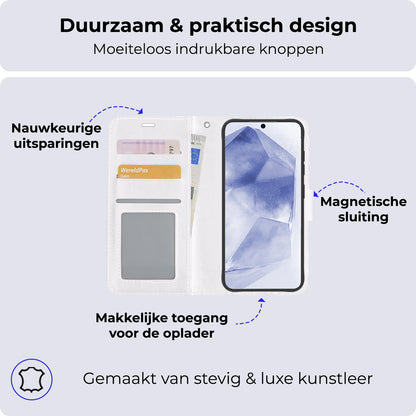 Samsung A55 Hoesje Bookcase Cover met Kaarthouder - Wit