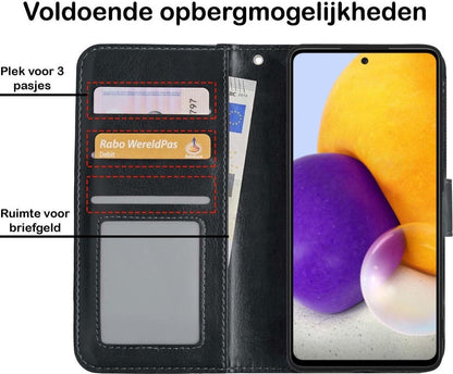 Samsung A72 5G Hoesje Bookcase Cover met Kaarthouder - Zwart
