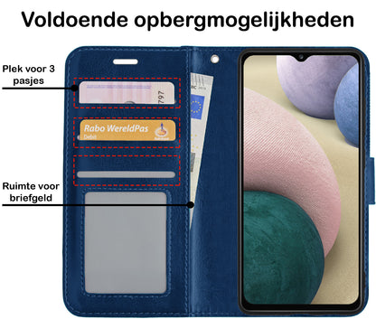Samsung A12 Hoesje Bookcase Cover met Kaarthouder - Donkerblauw