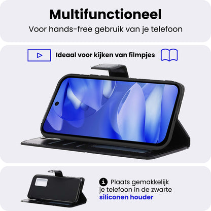 Google Pixel 9a Hoesje Bookcase Cover met Kaarthouder - Zwart