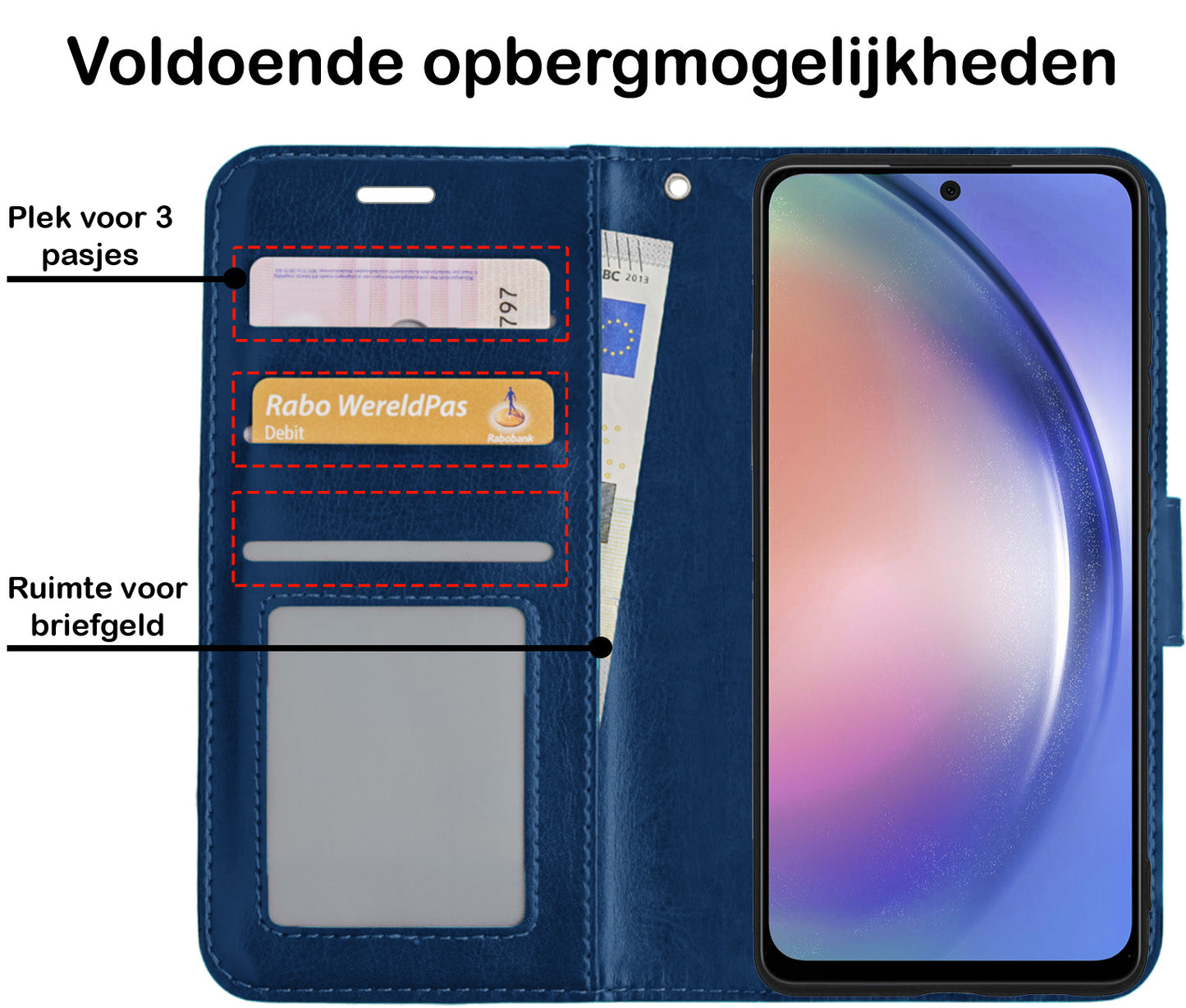 Samsung A54 Hoesje Book Case Kunstleer - Donkerblauw