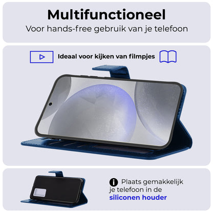 Samsung S24 Plus Hoesje Bookcase Cover met Kaarthouder - Donkerblauw