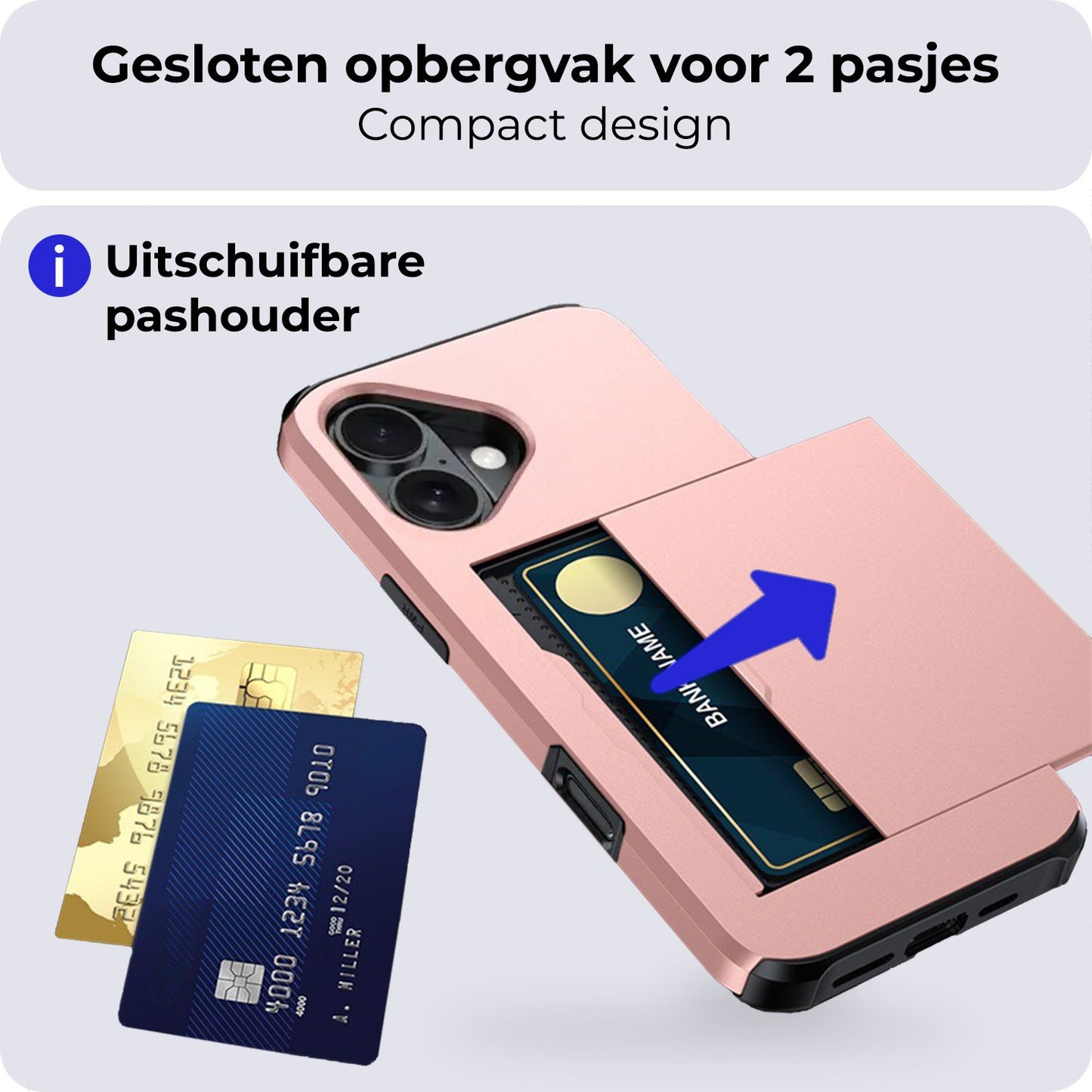 iPhone 16 Hard Case Met Pashouder - Rosðð goud