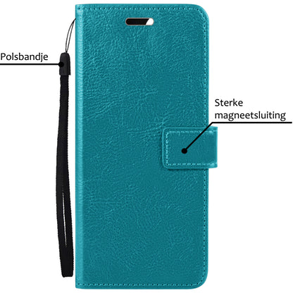iPhone 15 Hoesje Bookcase Cover met Kaarthouder - Turquoise