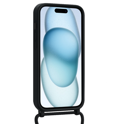 iPhone 14 Pro Max Hoesje Met Telefoonkoord en Pasjeshouder Siliconen - Zwart