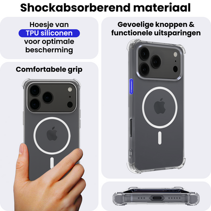 iPhone 17 Pro Hoesje Geschikt voor Magsafe Backcover Shockproof - Transparant