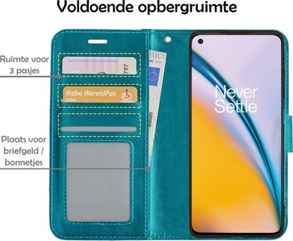 OnePlus Nord 2 Hoesje Bookcase Cover met Kaarthouder - Turquoise