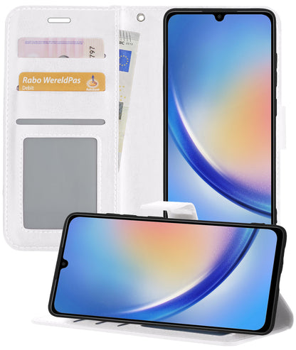 Samsung A34 Hoesje Bookcase Cover met Kaarthouder - Wit