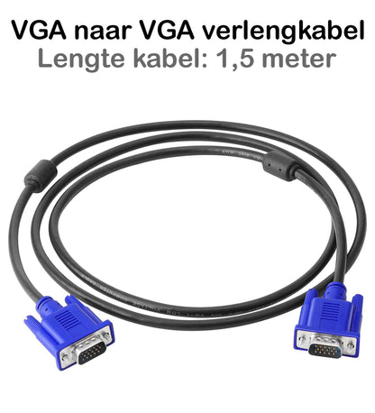 VGA Kabel Adapter Verlengkabel - VGA naar VGA Monitor Kabel 1080p HD - 1.5 Meter - Blauw