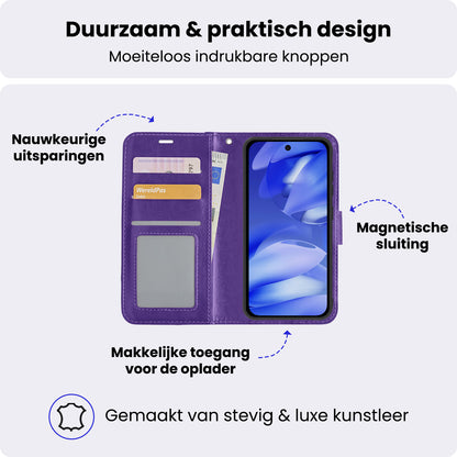 Google Pixel 9a Hoesje Bookcase Cover met Kaarthouder - Paars