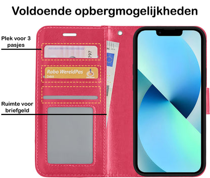 iPhone 13 Hoesje Bookcase Cover met Kaarthouder - Donkerroze