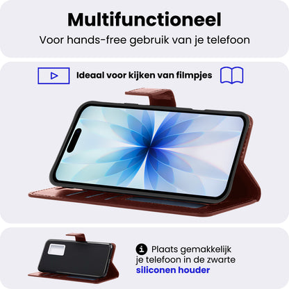 iPhone 17 Hoesje Bookcase Cover met Kaarthouder - Bruin