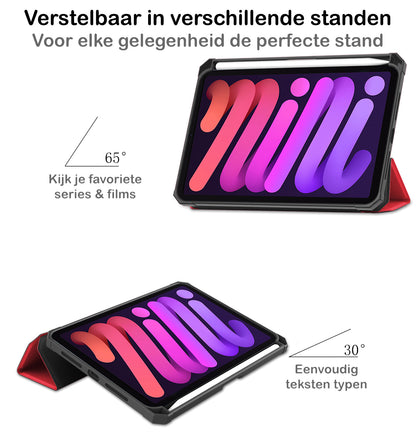 iPad Mini 6 Trifold Bookcase Hoes met Penhouder voor Apple Pen - Rood