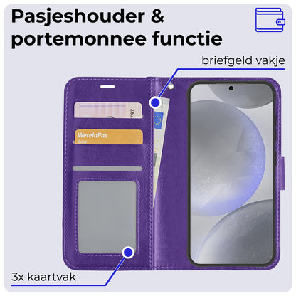 Samsung S24 Plus Hoesje Bookcase Cover met Kaarthouder - Paars