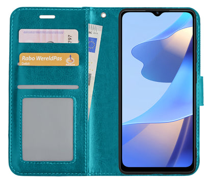 OPPO A16 Hoesje Bookcase Cover met Kaarthouder - Turquoise