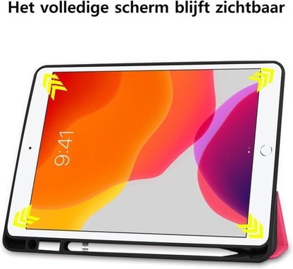 iPad 10.2 2019 Trifold Bookcase Hoes met Penhouder voor Apple Pen - Donkerroze