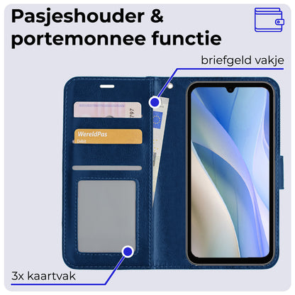 Samsung A15 Hoesje Bookcase Cover met Kaarthouder - Donkerblauw